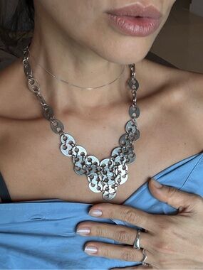 Iconic, Vintage, Y2K Paco Rabanne Silver Linked Disc Statement Necklace